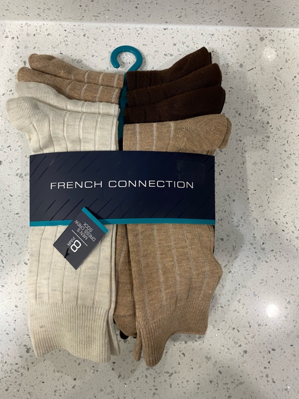 French Connection Men's 6-Pack Ribbed Dress Socks - Cream, Tan & Brown